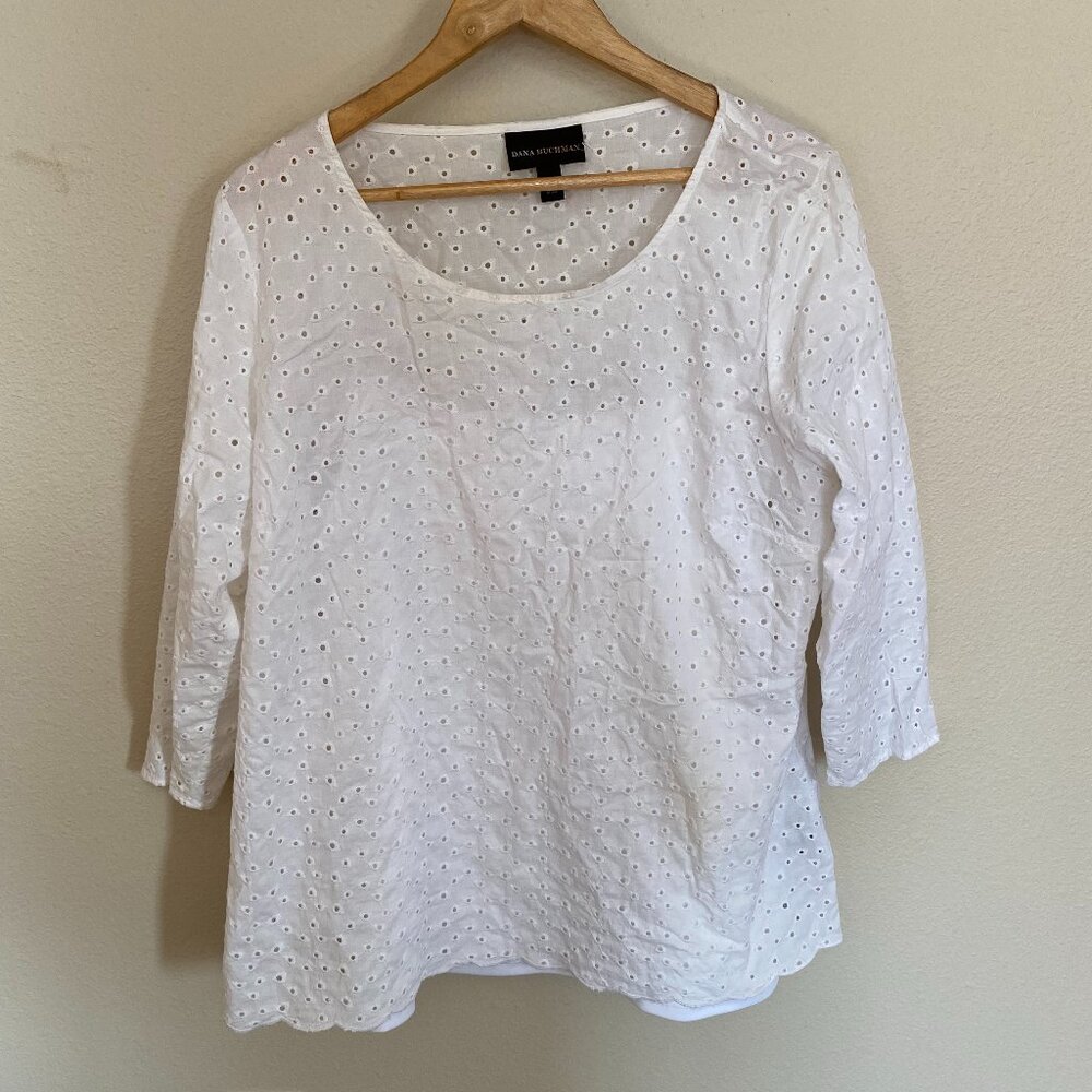 100% Cotton Women's White Eyelet Shirt Costal Spring Break Vacation